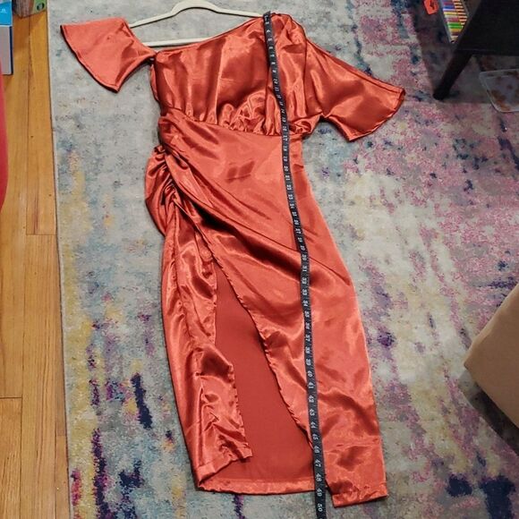 Pretty Little Thing Satin Midi Dress in Rust Size 4 - Picture 7 of 11